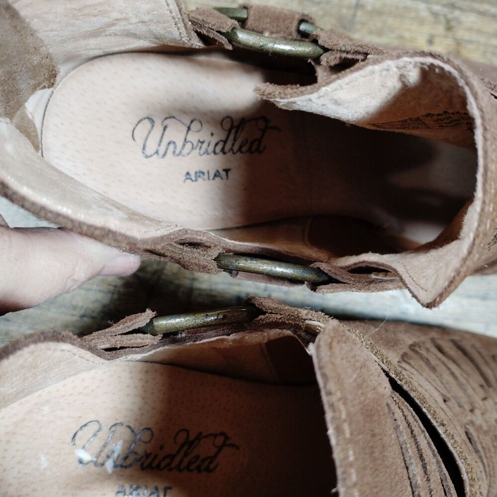 Ariat 10M Booties JaElle Brown Tumbled Buckle Heels Suede Leather - Picture 9 of 15